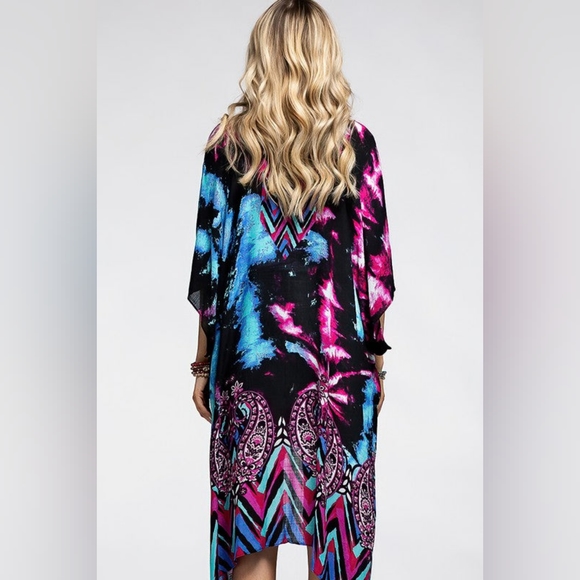 Vibrant Cosmic & Paisley Kimono - Psychedelic Colors - Lightweight Silky Fabric - Picture 5 of 6